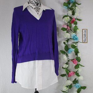 Lauren RALPH LAUREN Layered-Look V Neck Sweater Top Size Large